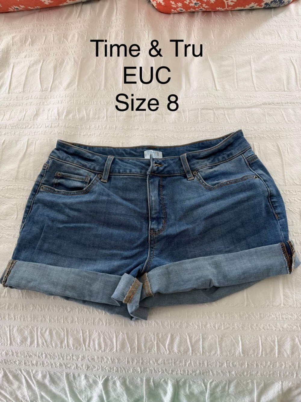Time and Tru Blue Rolled-Hem Denim Shorts